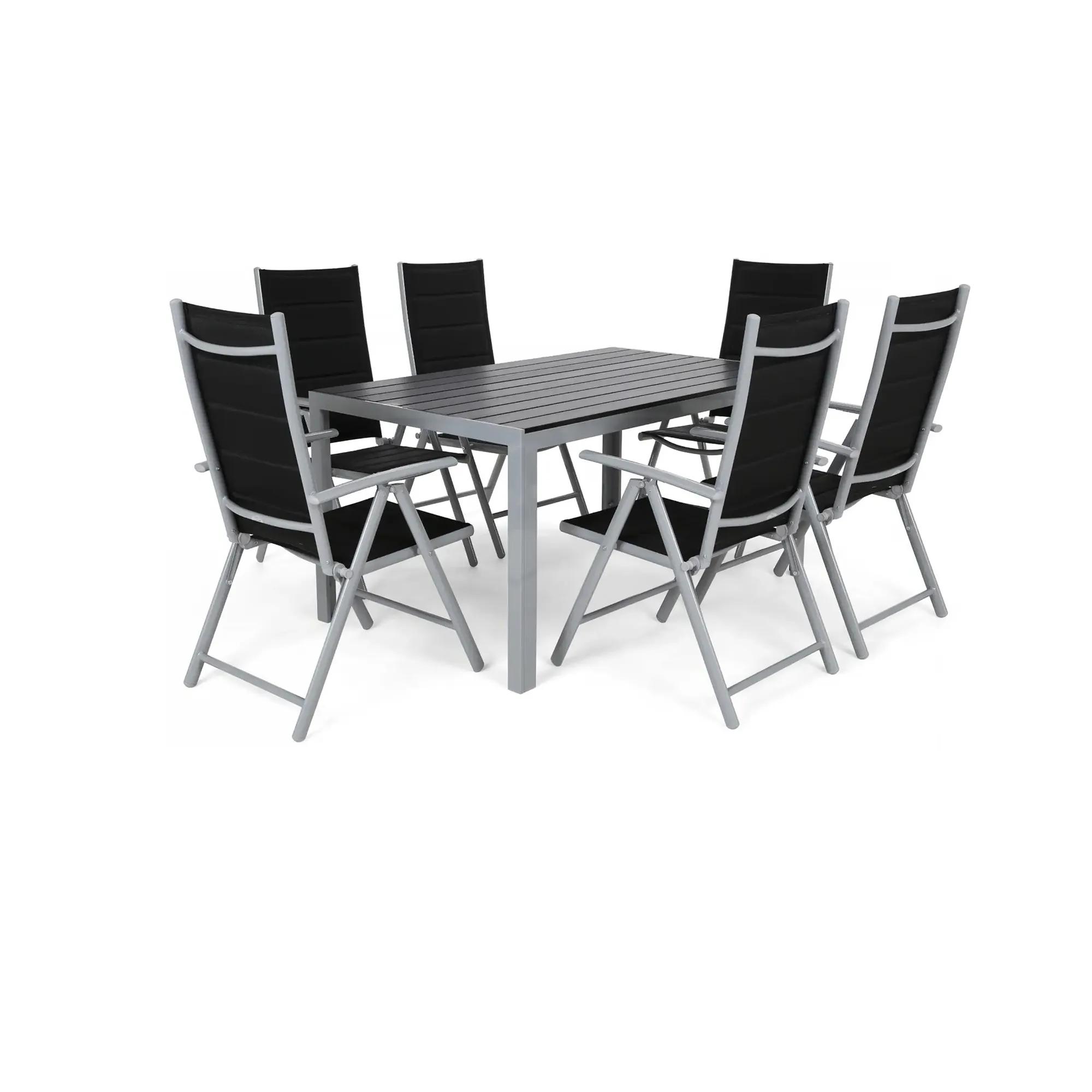 Komplet mebli ogrodowych ELEGANCE czarny / stół, 6 krzeseł
